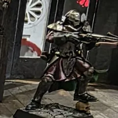 Alfred, a helmeted witch hunter with a crossbow