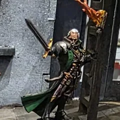 Hans, a witch hunter with sword and torch